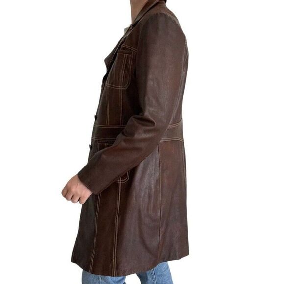 Vintage 90s Womens Wilsons Leather Brown Retro Mid Length Mid Mod Jacket Sz M - Picture 9 of 11